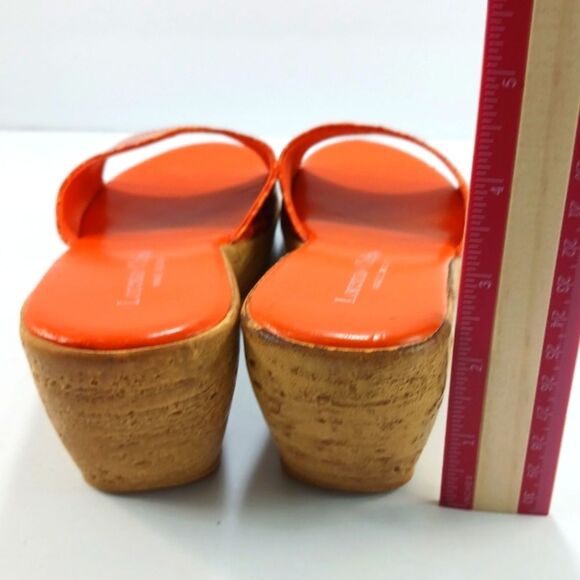 Lorenzo Chelini Orange Crocodile Print Cork Wedge Sandals. Womans 8............. - Picture 7 of 13